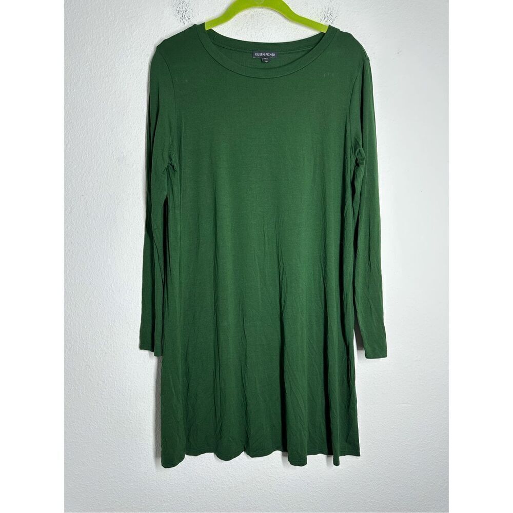 Eileen Fisher Hemlock Roundneck Tunic Dress Size M Green Long-Sleeve Mistletoe